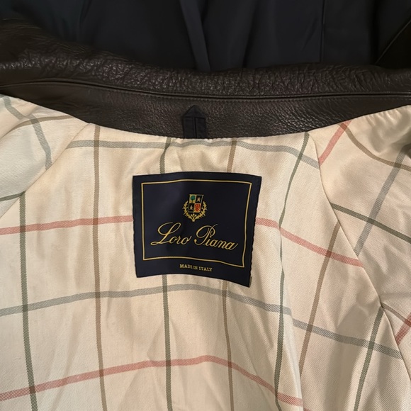 Loro Piana Navy Horsey Jacket w Mahogany Leather Collar L NWOT - Picture 12 of 13